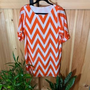 ⭐️BOGO FREE! Orange & White Chevron Shift Dress